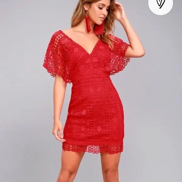 Lulus | Dresses | Lulus First Kiss Red Lace Dress Size Xs | Poshmark